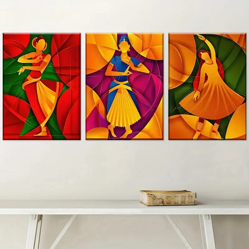 3pcs Retro Dance Girl Figure Abstract Art Wall Art Set Canvas Framed 40x60cm - High Quality Print 100% Australian Made Wall Canvas Ready to Hang