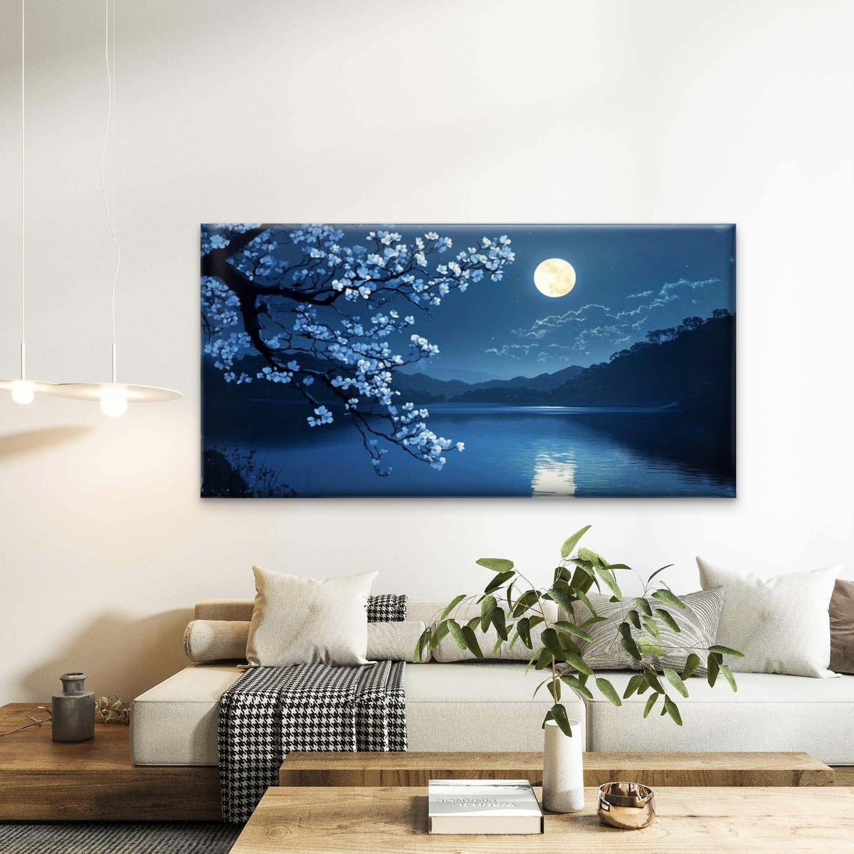 Cherry Blossom Night Sky Wall Art Canvas Office Home Room Framed 120x60cm
