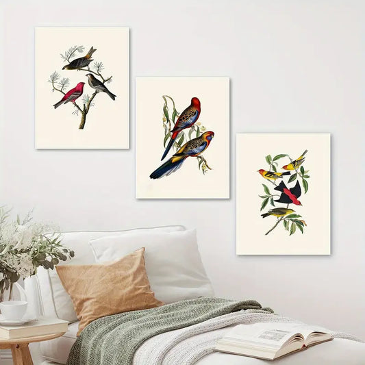 3pcs Watercolor Style Bird & Tropical Animal Design Metal Print Ready to Hang Art