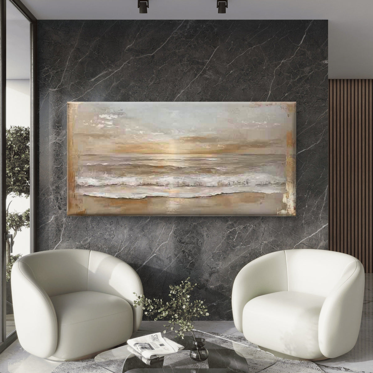 Beach Sunset Waves Wall Art Canvas Office Home Room Framed 80x45cm