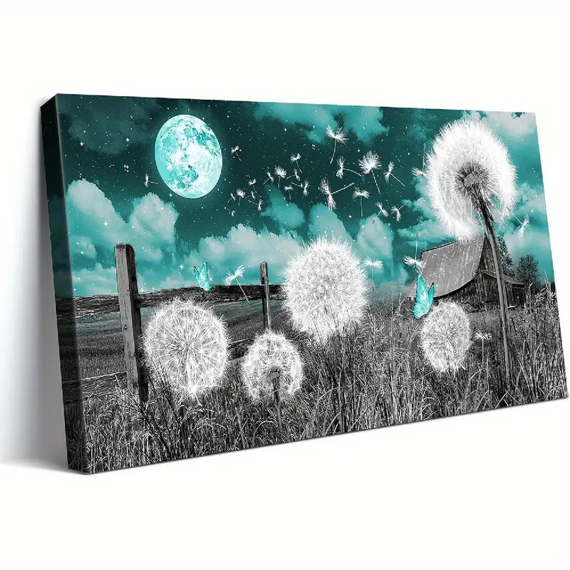 Teal & Black Night Sky Nature Wall Art canvas office home room framed 120x60cm