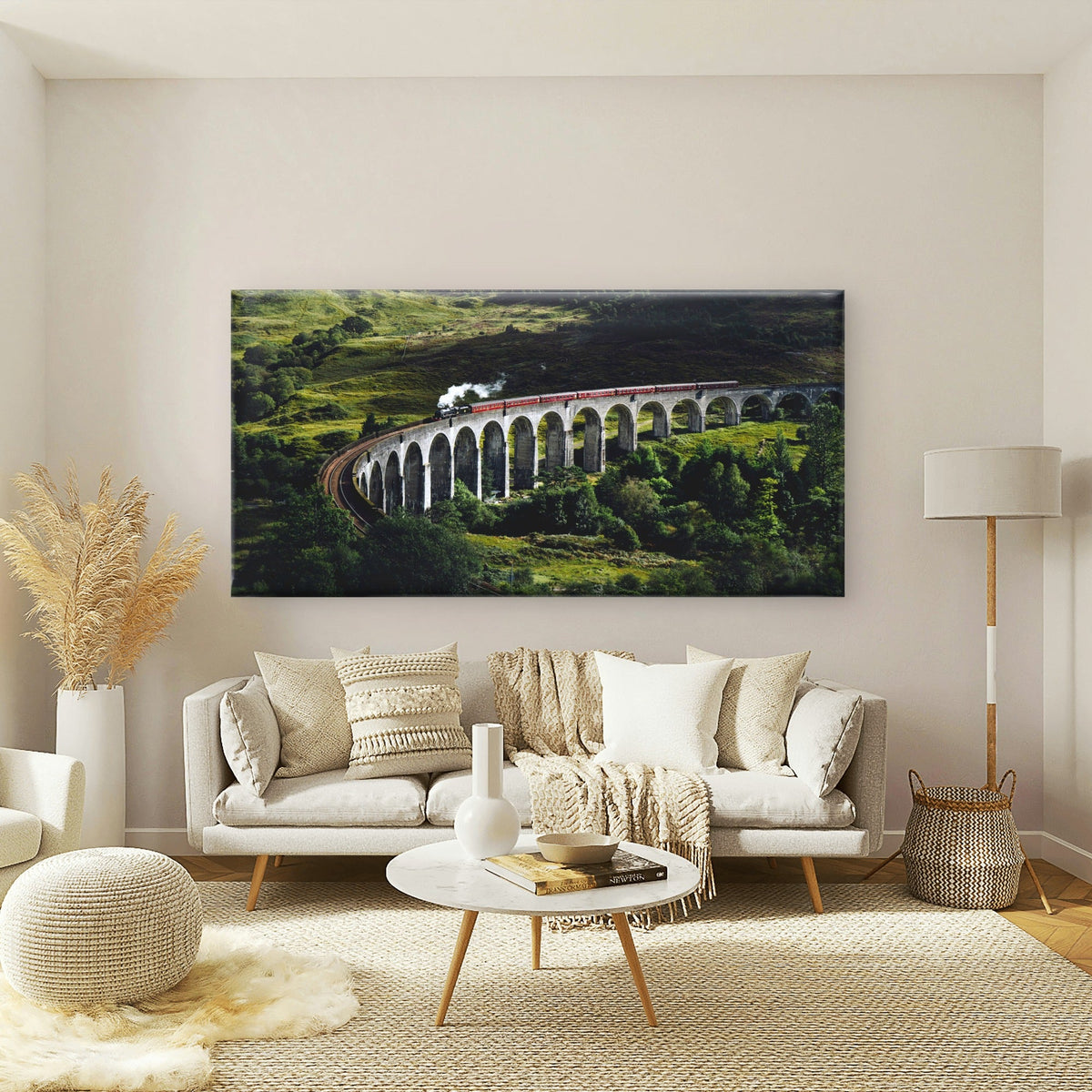 Glenfinnan Viaduct Steam Train Wall Art Canvas Office Home Room Framed 80x45cm