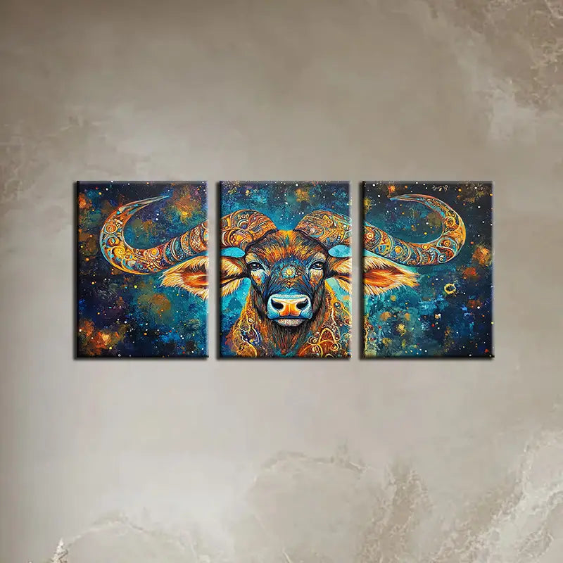 3pcs Vibrant, Colorful, Abstract Cow Design Metal Print Ready to Hang Art