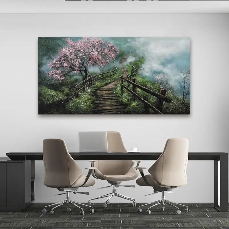 Tree Decor Foggy Trail Wall Art canvas office home room framed 120x60cm