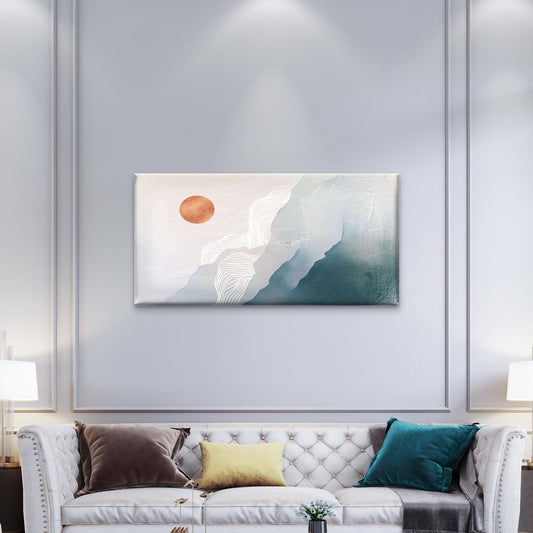Abstract Teal Terracotta Sun Mountain Wall Art Canvas Office Home Framed 80x45