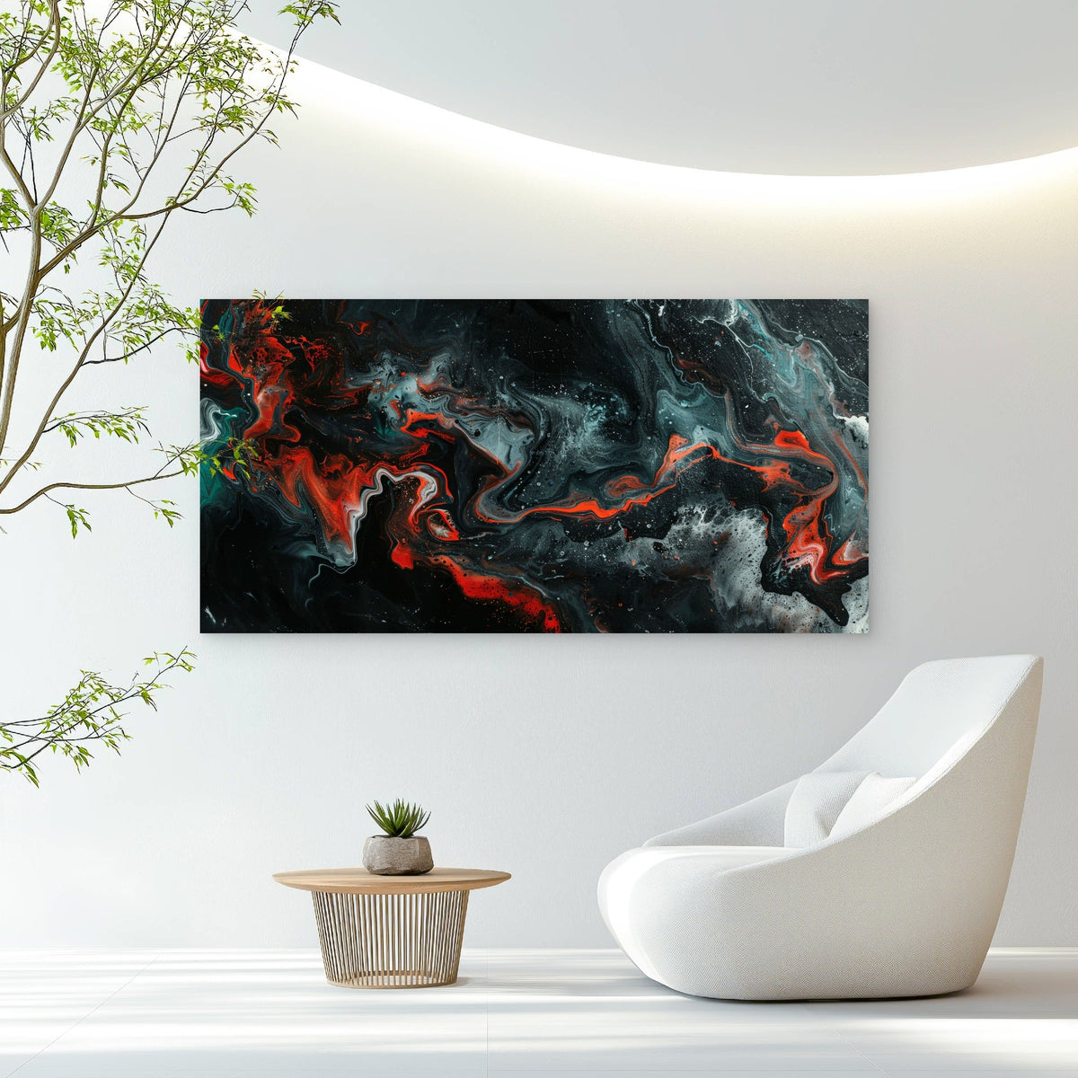 Abstract Liquid Red Black Wall Art Canvas Office Home Room Framed 80x45cm
