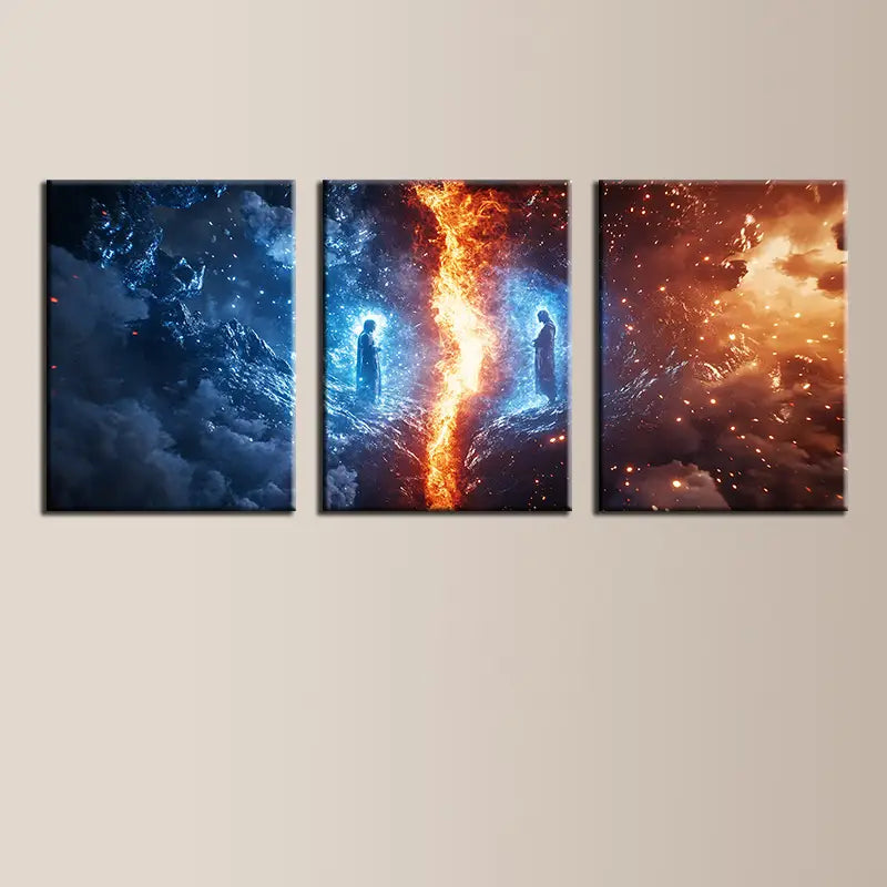 3pcs Magnificent Red And Blue Confrontation Metal Print Ready to Hang Art