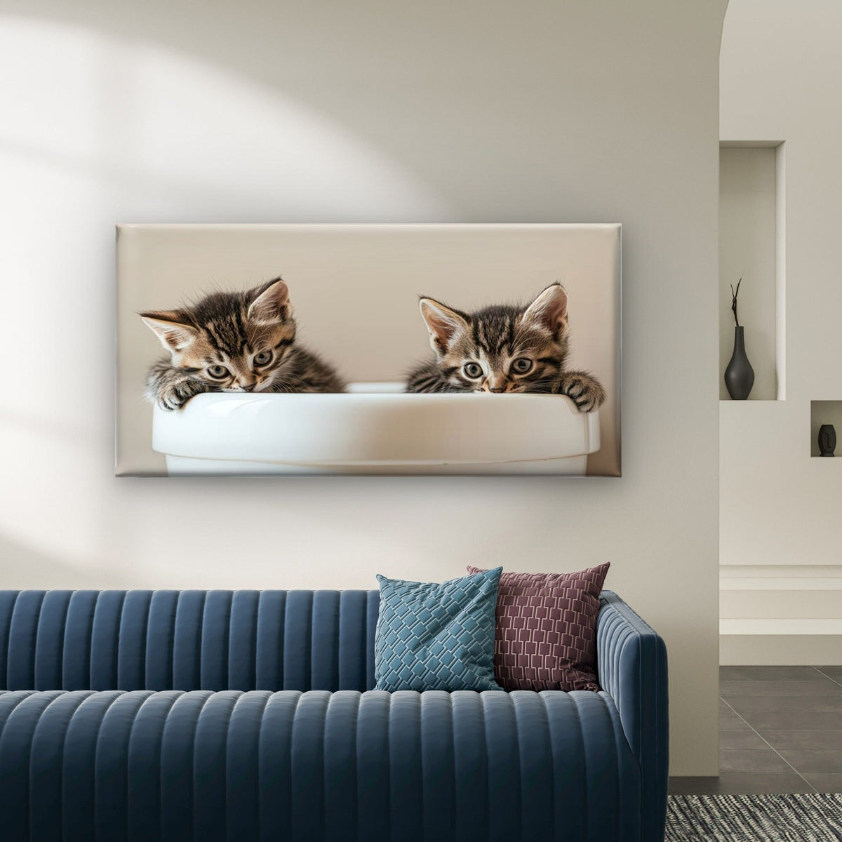 Two Kittens One Cup Wall Art Canvas Office Home Room Framed 120x60cm