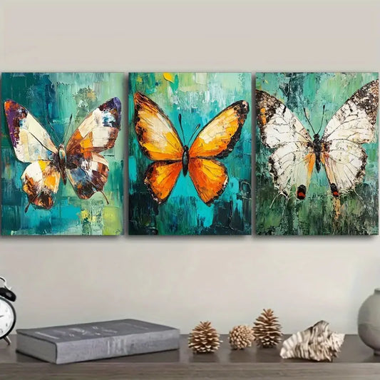 3pcs Butterfly Painting Metal Print Ready to Hang Art