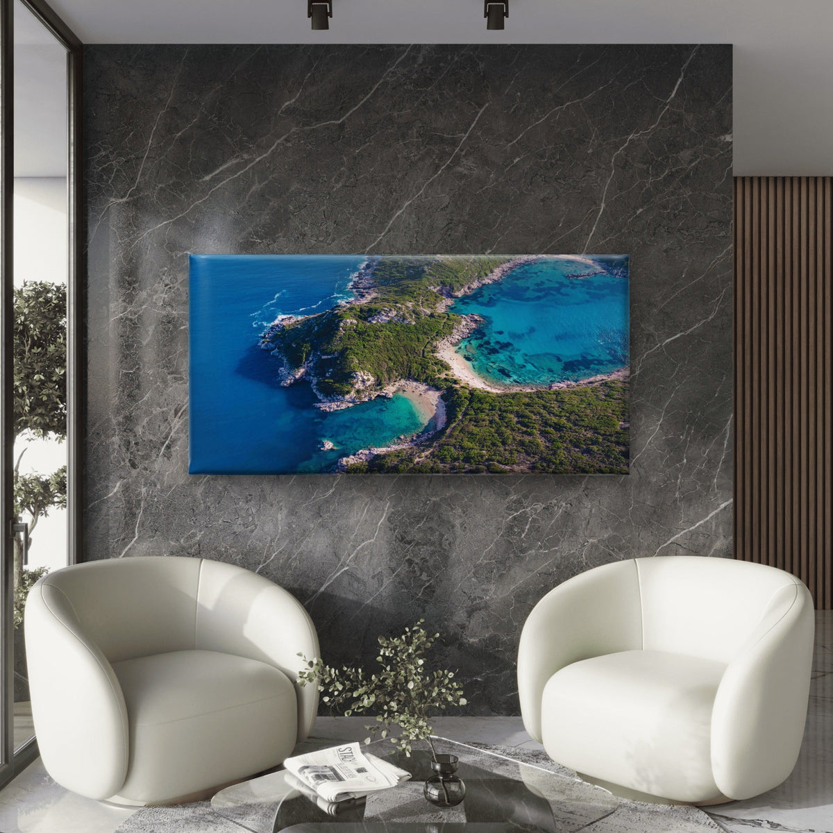 Drone Shot Breathtaking Shore Wall Art Canvas Office Home Room Framed 120x60cm