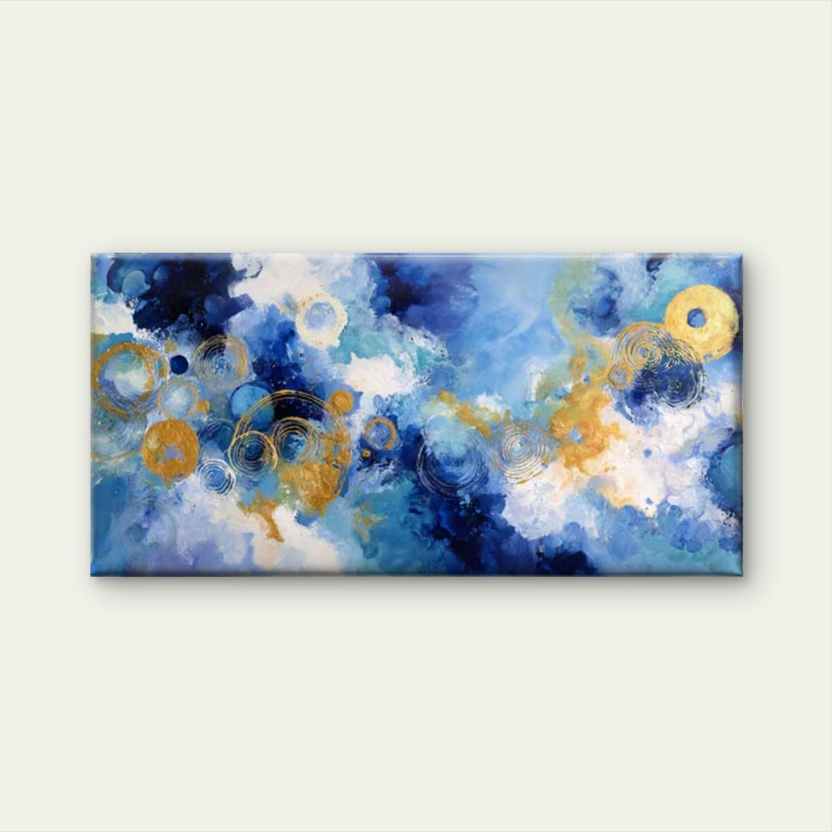 Modern Navy to Sky Blue Ombre Wall Art Canvas Office Home Room Framed 120x60cm