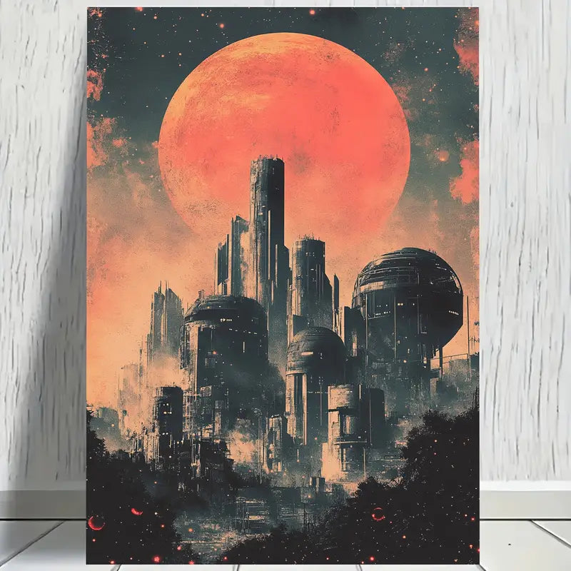 Retro Sci-Fi Cityscape Canvas Print 100% Australian Made 40x60cm Stretched Canvas Ready to Hang