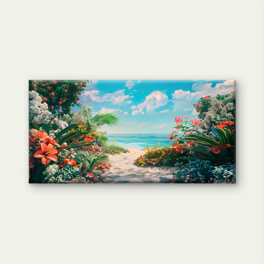 Gateway To Paradise Beach Wall Art Canvas Office Home Room Framed 80x45cm
