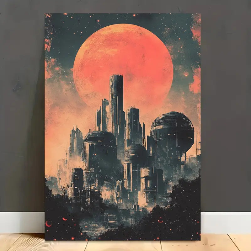 Retro Sci-Fi Cityscape Canvas Print 100% Australian Made 40x60cm Stretched Canvas Ready to Hang