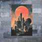 Retro Sci-Fi Cityscape Canvas Print 100% Australian Made 40x60cm Stretched Canvas Ready to Hang