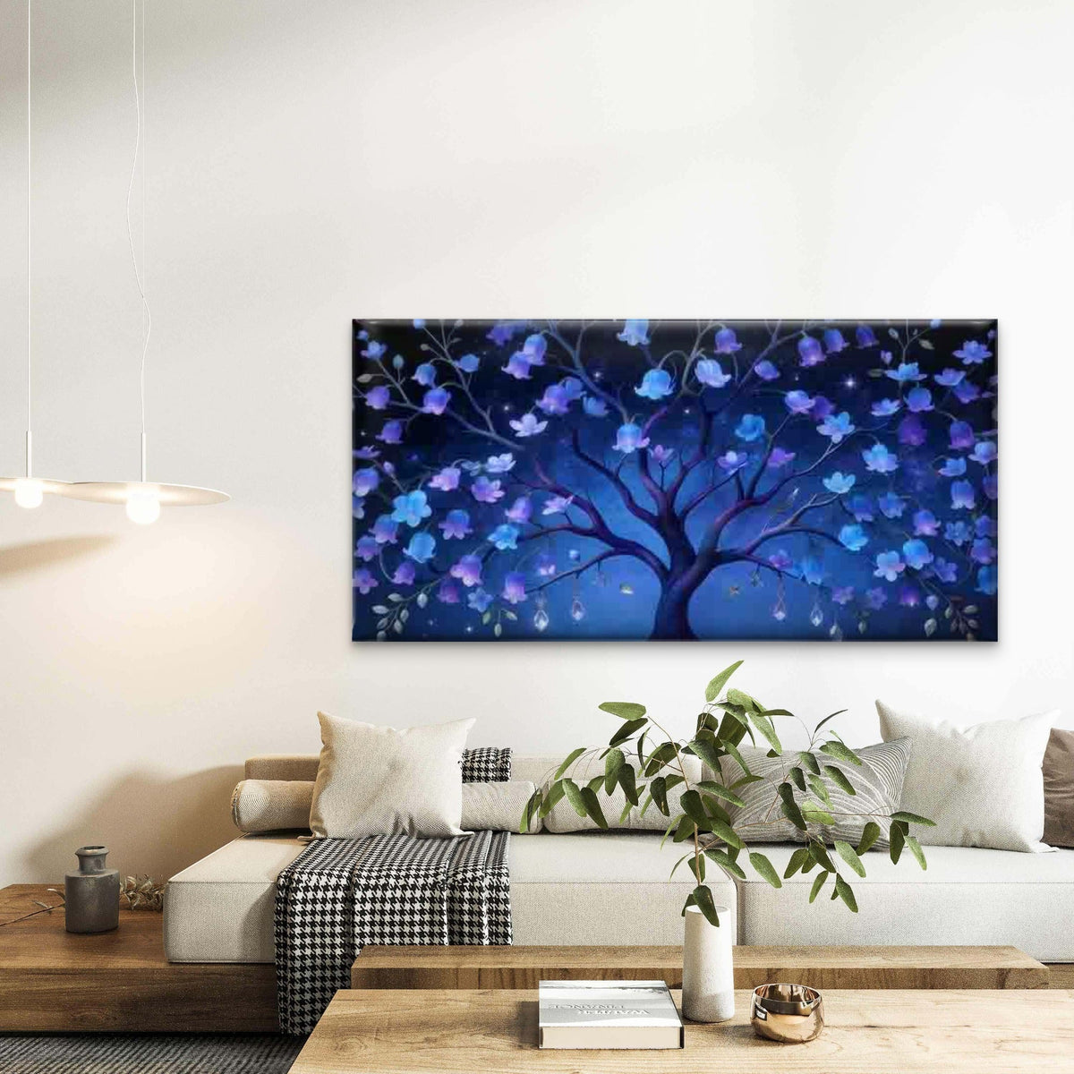 Dreamy Blue And Purple Blossom Wall Art Canvas Office Home Room Framed 120x60cm