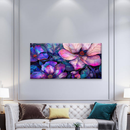 Purple Pink Magnolia Floral Wall Art Canvas Office Home Room Framed 80x45cm