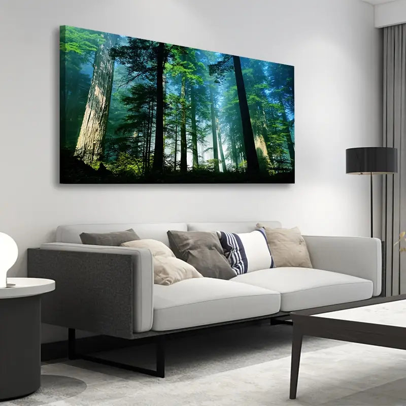 Spring Forest Misty Woods Nature Green Trees Scenic Wall Art canvas office home room framed 120x60cm