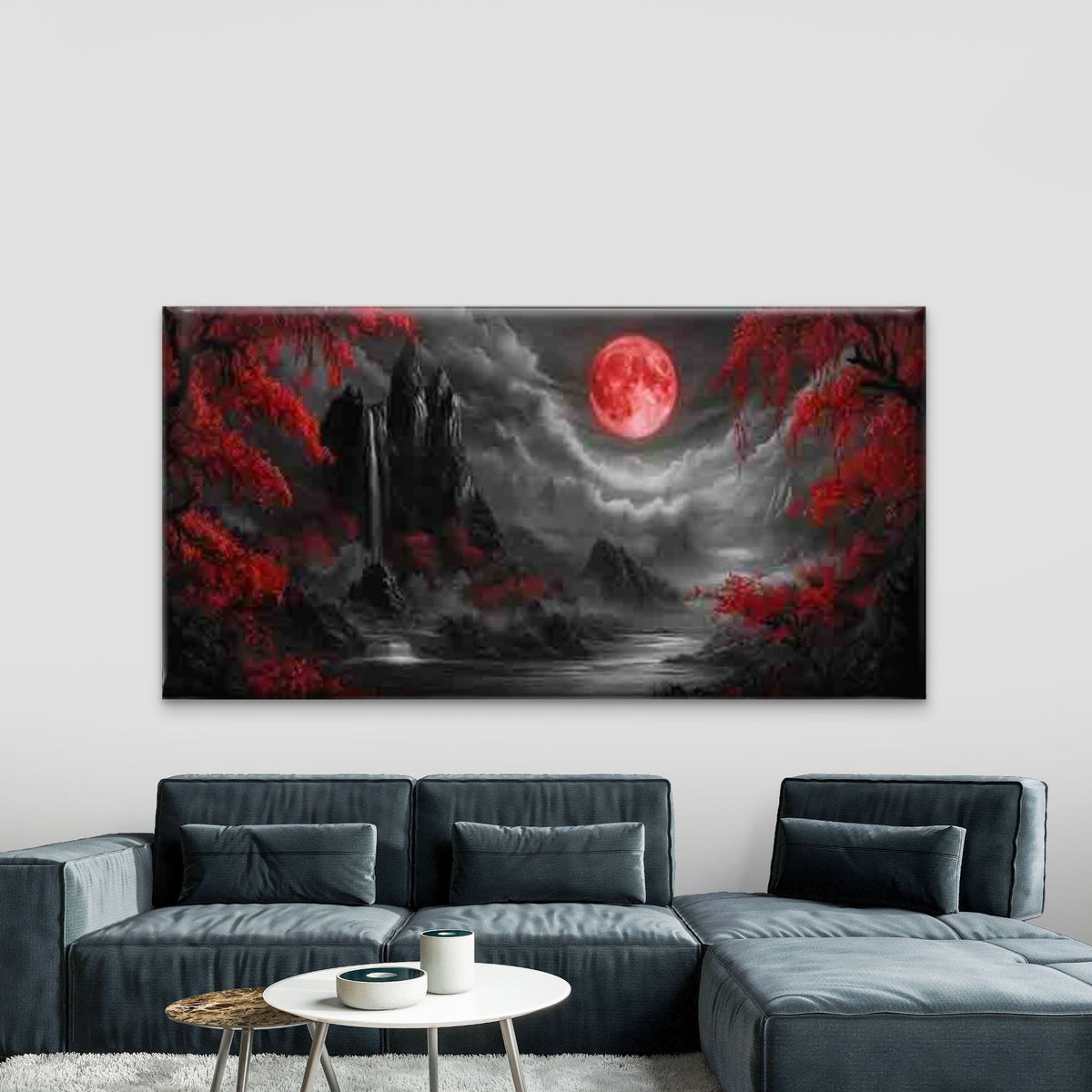 Rivers and Red Leaves Wall Art Canvas Office Home Room Framed 80x45cm