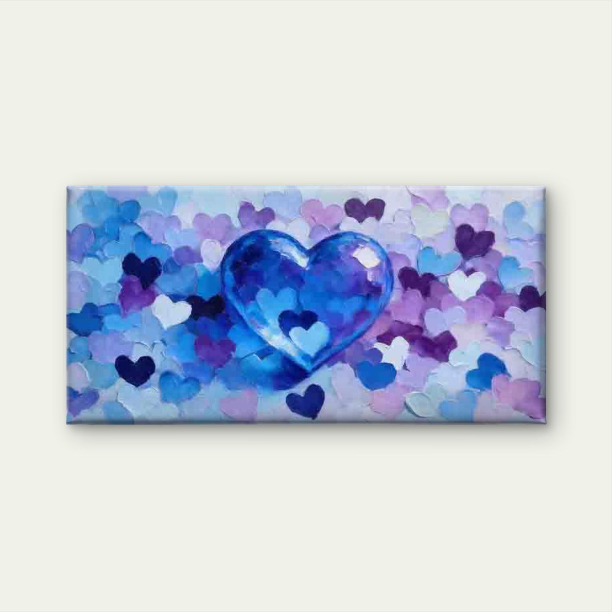 Blue And Purple Heart Abstract Wall Art Canvas Office Home Room Framed 120x60cm