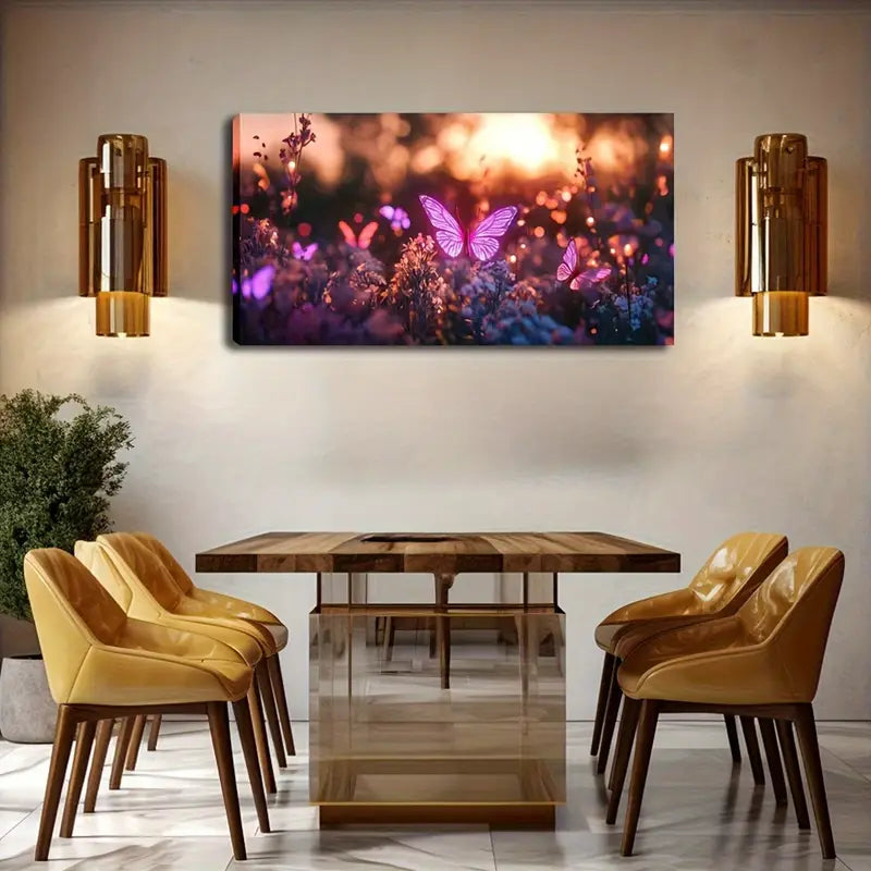 Butterflies in Blossom Modern Wall Art Canvas Office Home Room Framed 120x60cm
