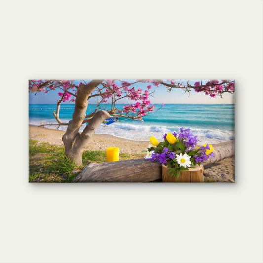 Seaside Spring Floral Beauty Wall Art Canvas Office Home Room Framed 80x45cm