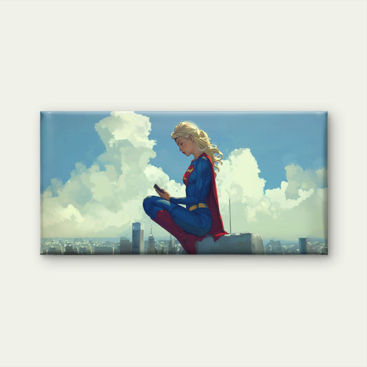Super Heroine City Skyline Wall Art Canvas Office Home Room Framed 80x45cm