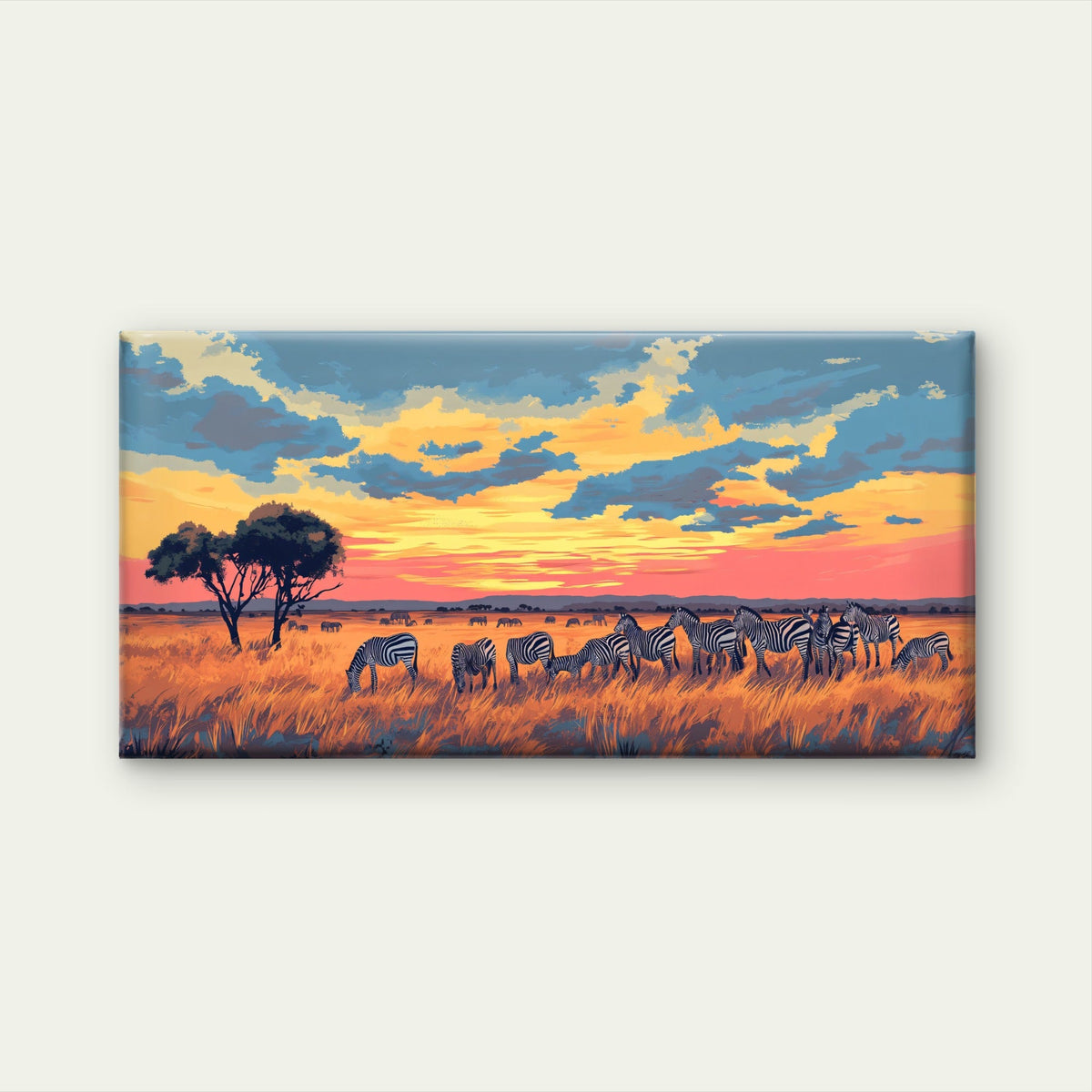 Yellow Orange Sky Zebra Print Wall Art Canvas Office Home Room Framed 120x60cm