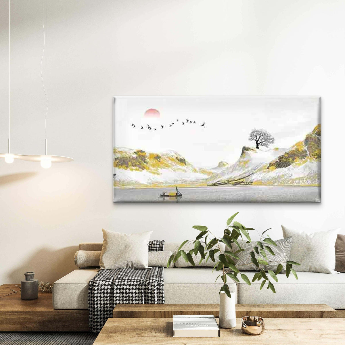 Mountains & Lake with Birds Wall Art Canvas Office Home Room Framed 120x60cm