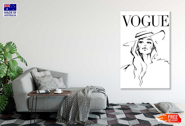 Girl with Hat Fashion Line Art Print 100% Australian Made Stretched Canvas Ready to Hang - FS - 128