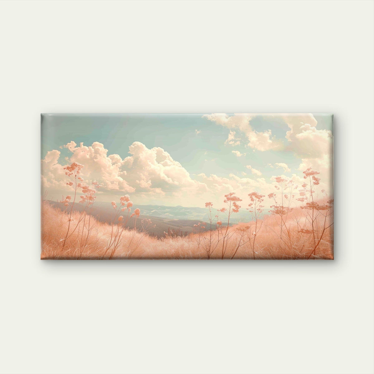 Soft Peach Sunset Field View Wall Art Canvas Office Home Room Framed 120x60 cm