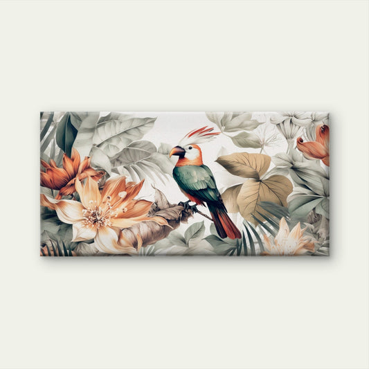 Tropical Bird Parrot Floral Wall Art Canvas Office Home Room Framed 80x45cm