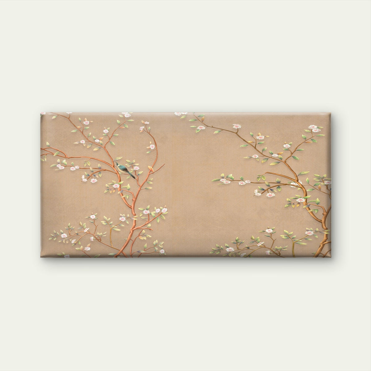 Chinoiserie Bird Blossom Beige Wall Art Canvas Office Home Room Framed 120x60cm
