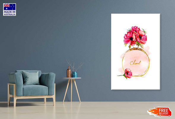 Pink Flowers & Gold Perfume Bottle Fashion Print 100% Australian Made Stretched Canvas Ready to Hang - FS - 133