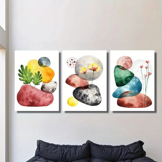 3pcs Abstract Floral Watercolor Geometric Metal Print Ready to Hang Art