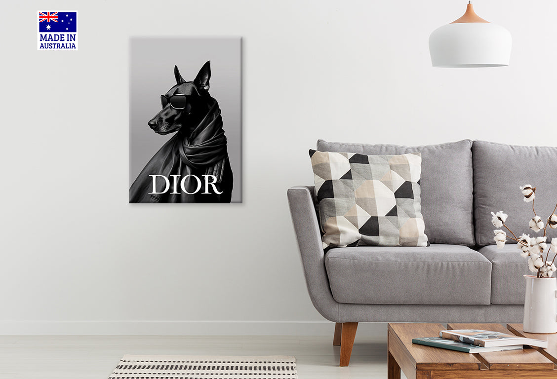 Dog Wearing Sunglasses and a Leather Jacket Print 100% Australian Made 40x60cm Stretched Canvas Ready to Hang