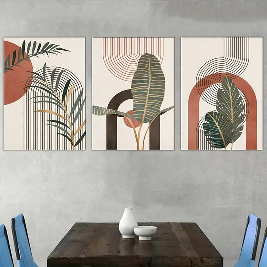 3pcs Bohemian Modern Abstract Line Design Metal Print Ready to Hang Art