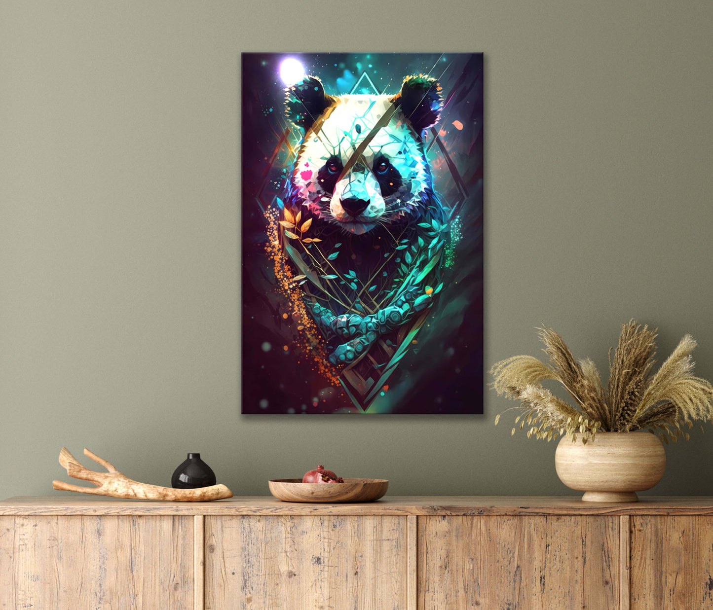 Adorable Panda Bear with Neon Geometric Pattern on Face Print 100% Australian Made 40x60cm Stretched Canvas Ready to Hang