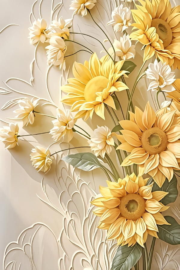 Bunch Of Yellow Flowers on White Wall Print 100% Australian Made 40x60cm Stretched Canvas Ready to Hang