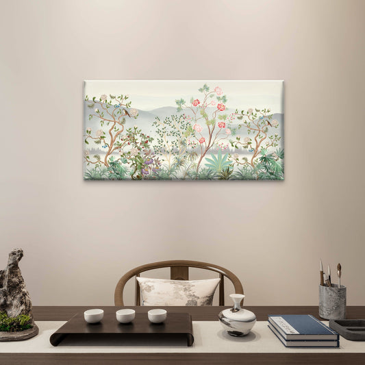 Chinoiserie Floral & Bird Tree Wall Art Canvas Office Home Room Framed 80x45cm