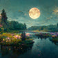 Magical Moonlit Forest Lake Wall Art Canvas Office Home Room Framed 120x60cm