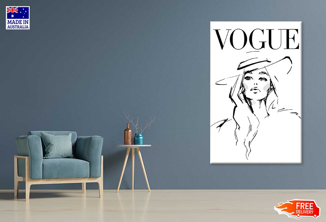 Girl with Hat Fashion Line Art Print 100% Australian Made Stretched Canvas Ready to Hang - FS - 128