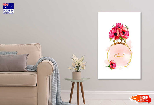 Pink Flowers & Gold Perfume Bottle Fashion Print 100% Australian Made Stretched Canvas Ready to Hang - FS - 133