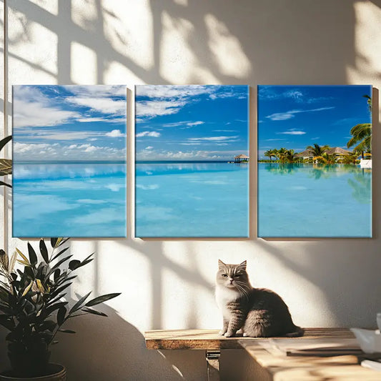 3pcs Scenery with Palm Trees & Ocean View Metal Print Ready to Hang Art