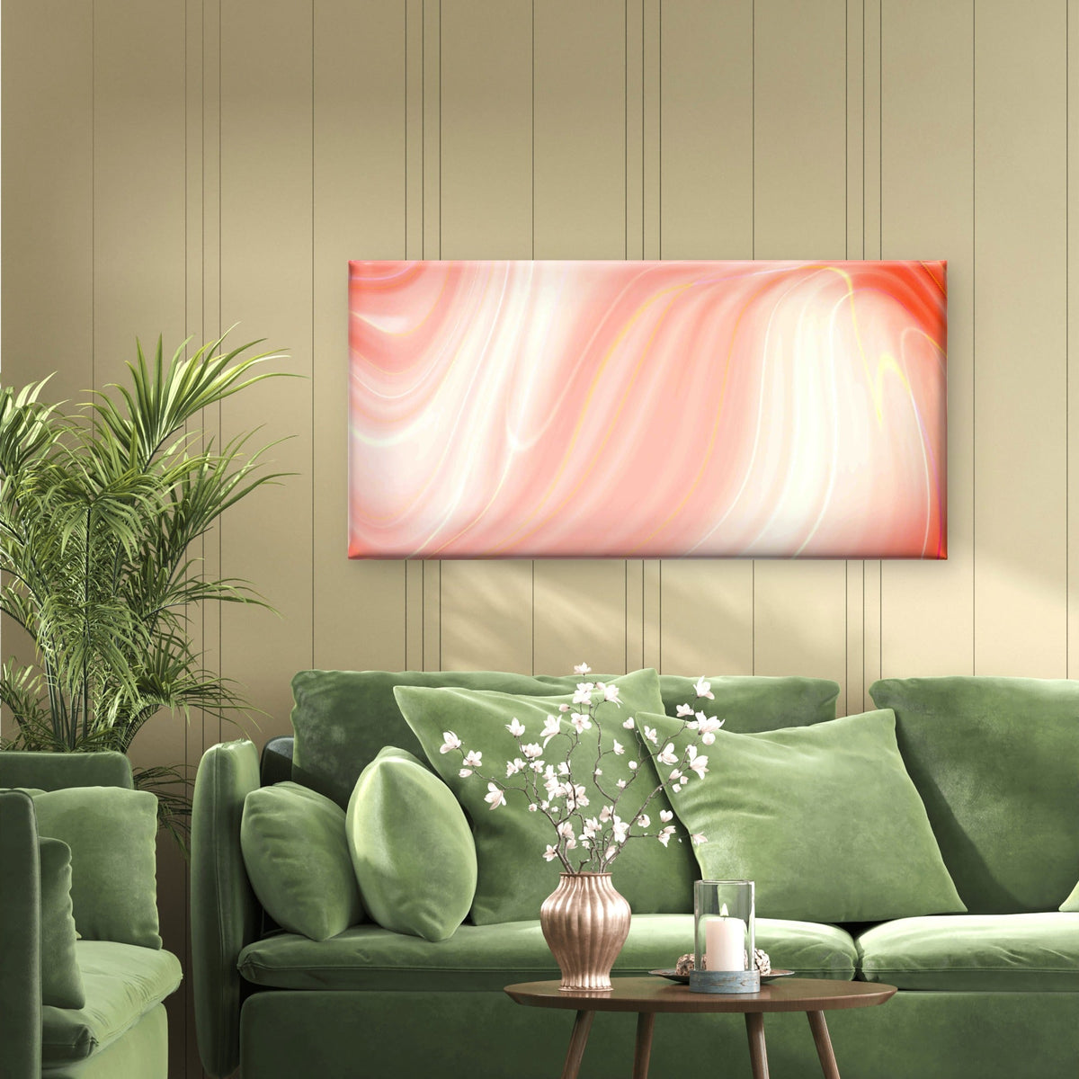 Peach Pink Soft Satin Wave Wall Art Canvas Office Home Room Framed 120x60 cm