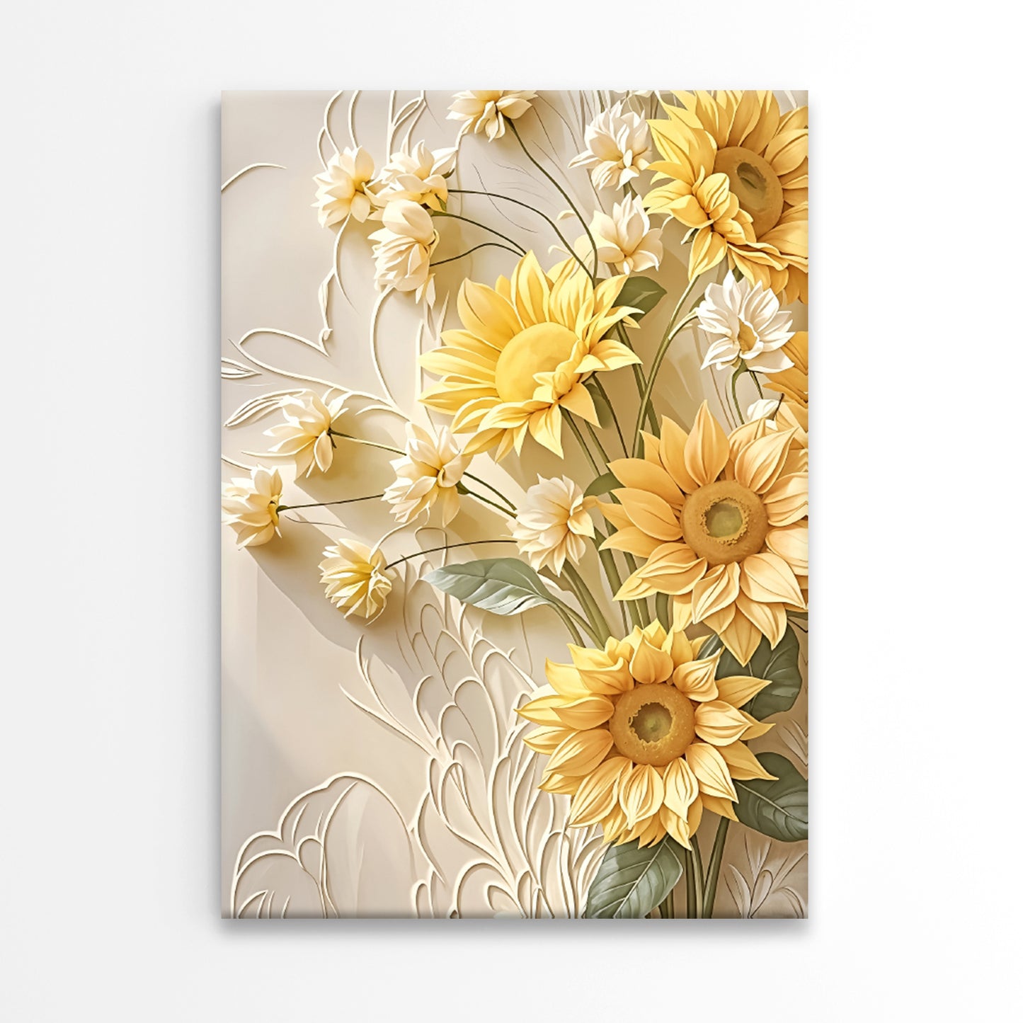 Bunch Of Yellow Flowers on White Wall Print 100% Australian Made 40x60cm Stretched Canvas Ready to Hang