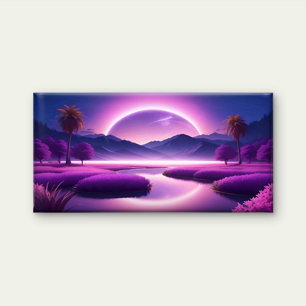 Purple Moon Tropical Night Wall Art Canvas Office Home Room Framed 120x60 cm