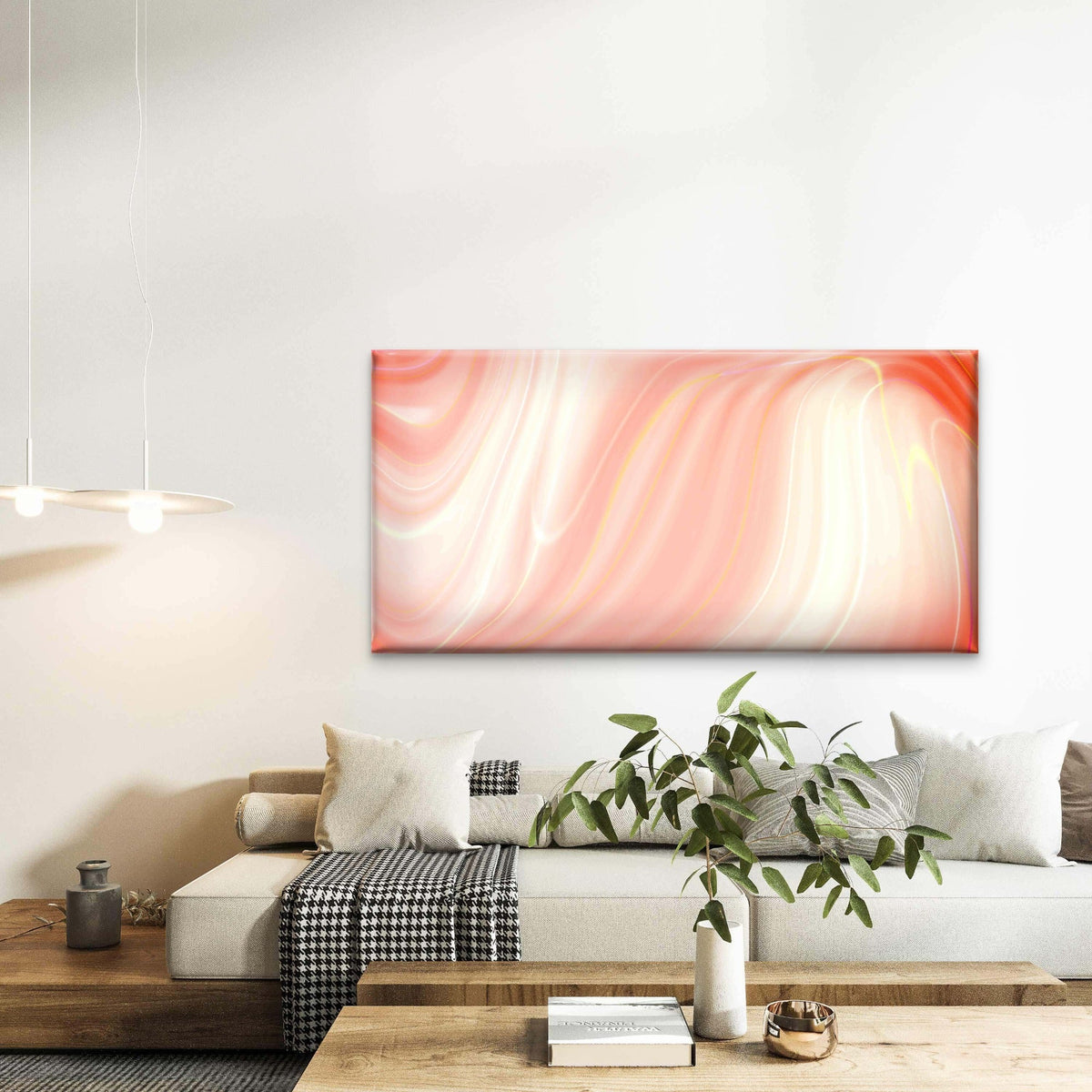 Peach Pink Soft Satin Wave Wall Art Canvas Office Home Room Framed 120x60 cm