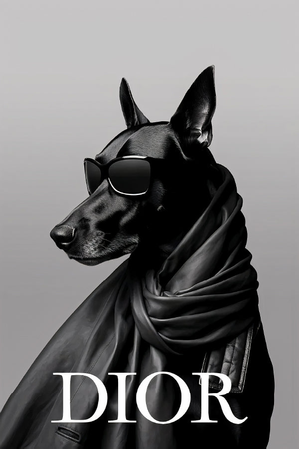 Dog Wearing Sunglasses and a Leather Jacket Print 100% Australian Made 40x60cm Stretched Canvas Ready to Hang