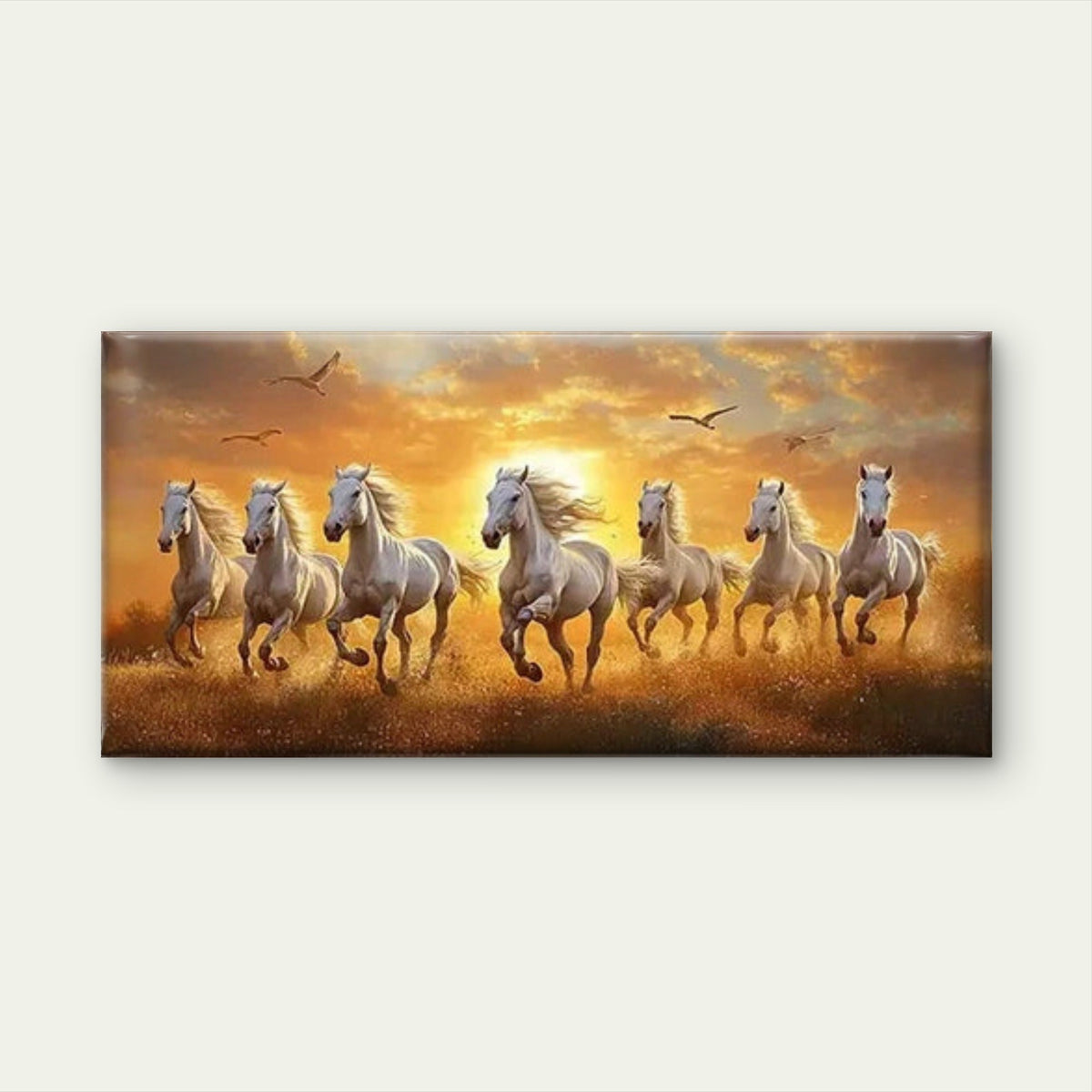 White Horses Golden Sunset wall canvas office home room framed 120x60cm
